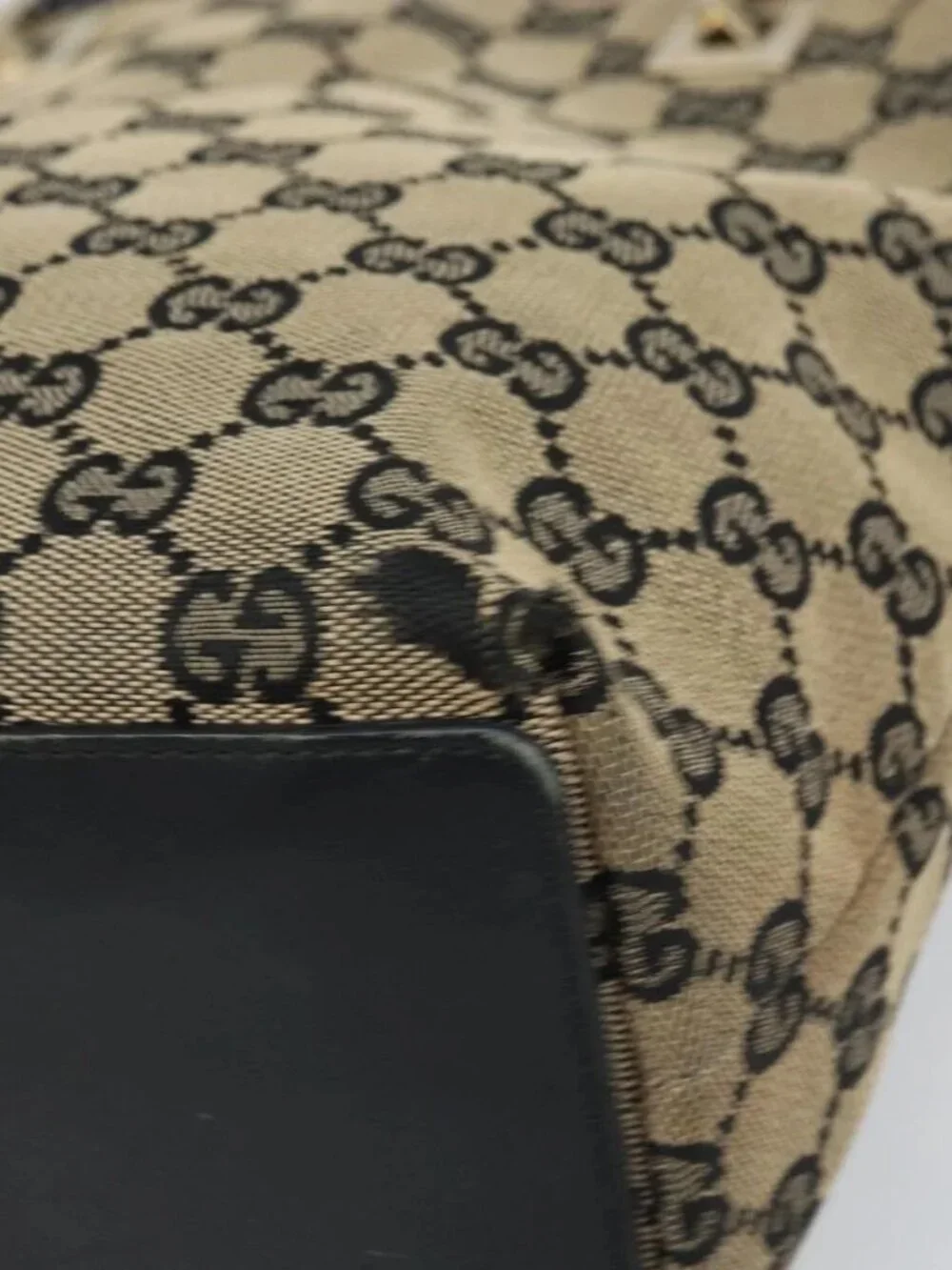 GUCCI GG Canvas Tote Bag Gold Navy 002 1099 2404 Auth ep13085